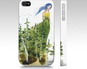 iPhone4 Phone Case - Lady Aspen - cellphone cover green forest spirit woman watercolor art painting hard-case accessory Oladesign