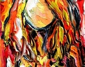 Nude oil painting abstract figure impasto art by Aja 5x7 Femme 303