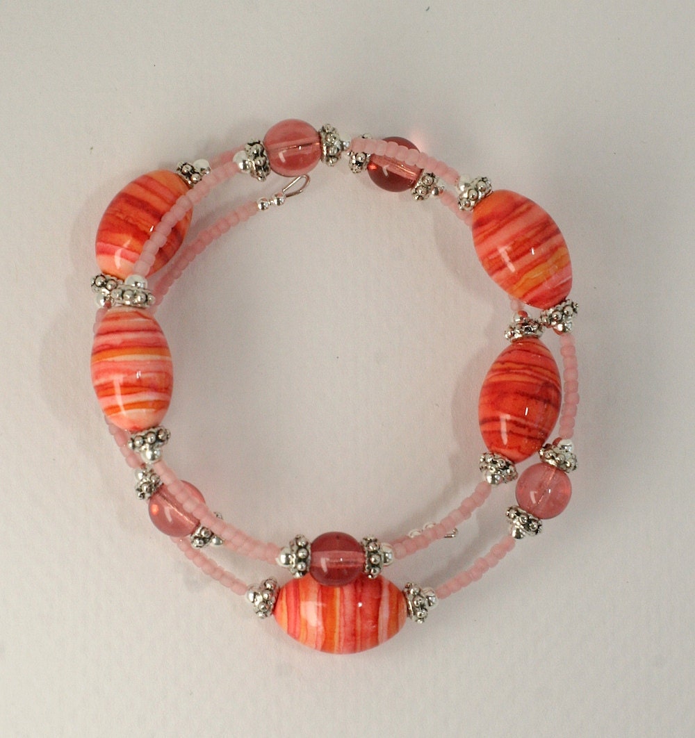 Saffron Beaded Bangle Bracelet (colors: rose, peach, coral, silver)