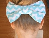 Big Hair Bow, Blue Chevron, Hair Clip