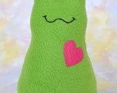 Handmade Slug, Stuffed Animal Plush Doll Art Toy, Hug Me Slug, Personalized Tag, Grass Green, Fuchsia Pink Fleece, 9 inch, Ready-made