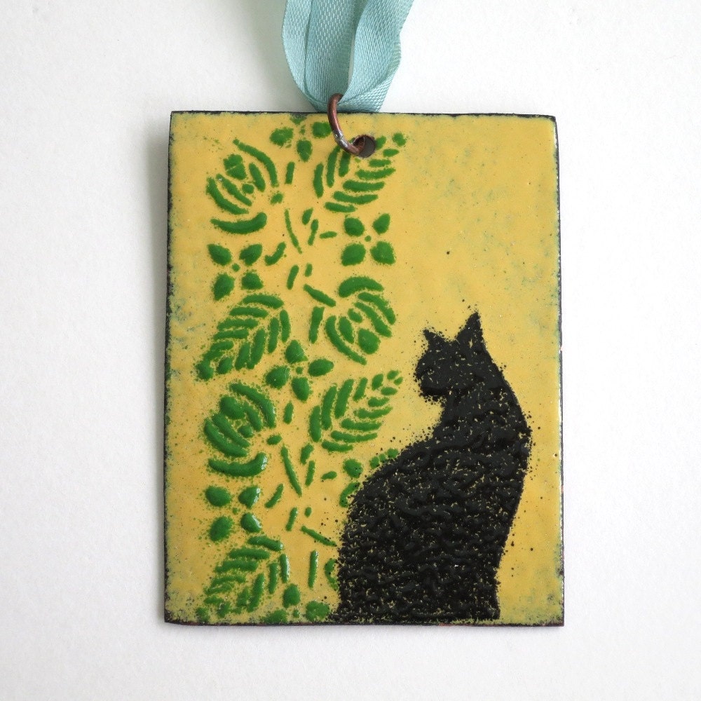 Ornament - Enamel on Copper Kitty on a Sunny Day