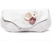 Wedding Clutch - Off-White Antique White with Flower Blossom and Applique detail