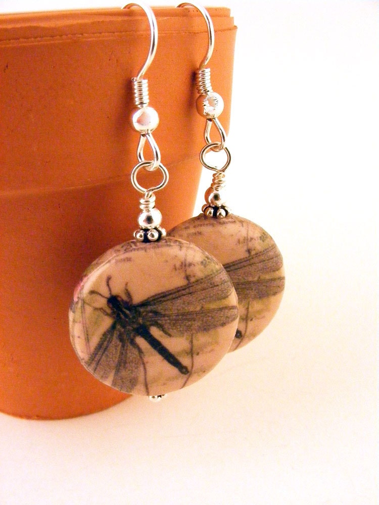 Dragonfly Earrings Round Circle Dangle