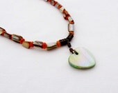 Shell Choker Necklace Green Shell Heart Carnelian Beads