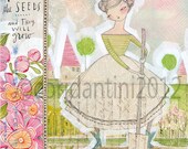 woman in the garden -an 8 x 8 archival limited edition print of a watercolor painting - by Cori Dantini