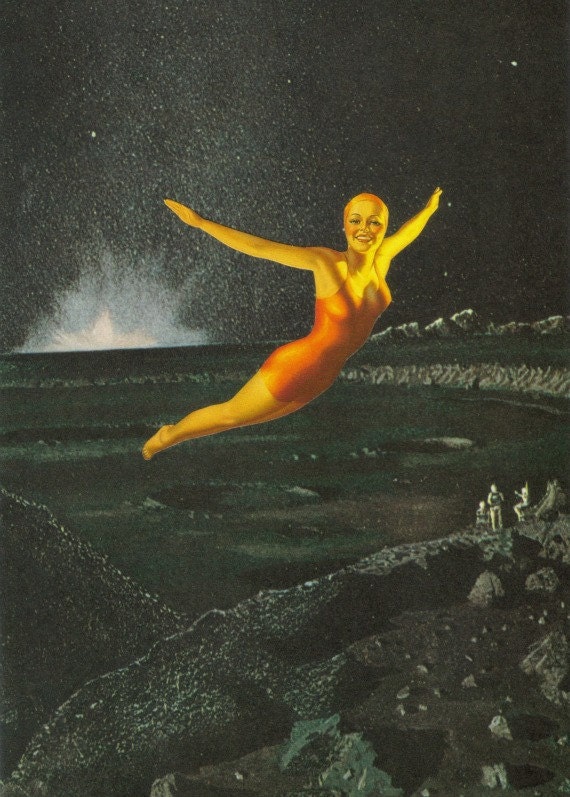 Original Collage Art Outer Space Art Stars Moon Dive Astronomy Paper Collage
