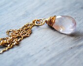 Light Pink Necklace 14kt Gold Fill Rose Quartz Gemstone Wire Wrapped