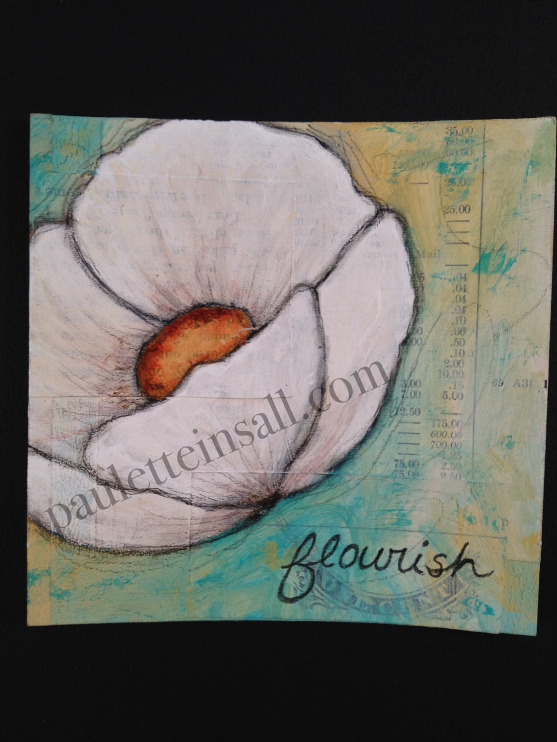 Flourish -- 4"x4" Original Mixed Media Painting