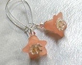 Light Peach Lucite Flower Earrings, Swarovski Crystals on Elongated Silver Kidney Wires... Summer Flower Jewelry