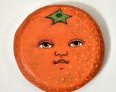 Anthropomorphic Orange-- Original Painting Wood Cut-Out Wall Hanging Contemporary Folk Art OOAK