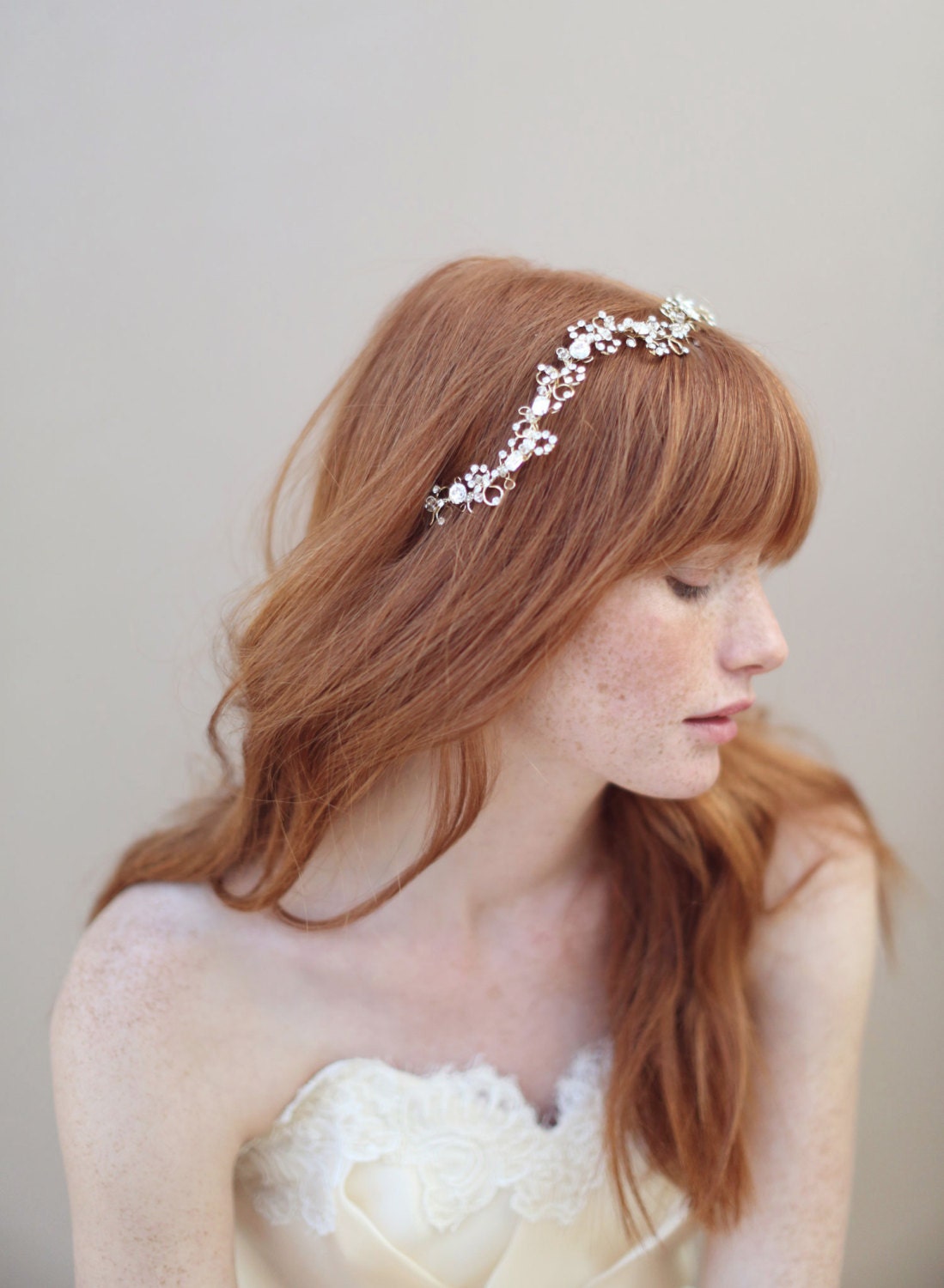 Bridal hair vine, headband, gold and crystal - Gold and crystal loops hair vine - Style 334 - Ready to Ship
