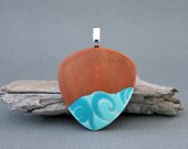 Polymer clay pendant. Copper teal. Swirls. Swirly. Patches. Triangle.