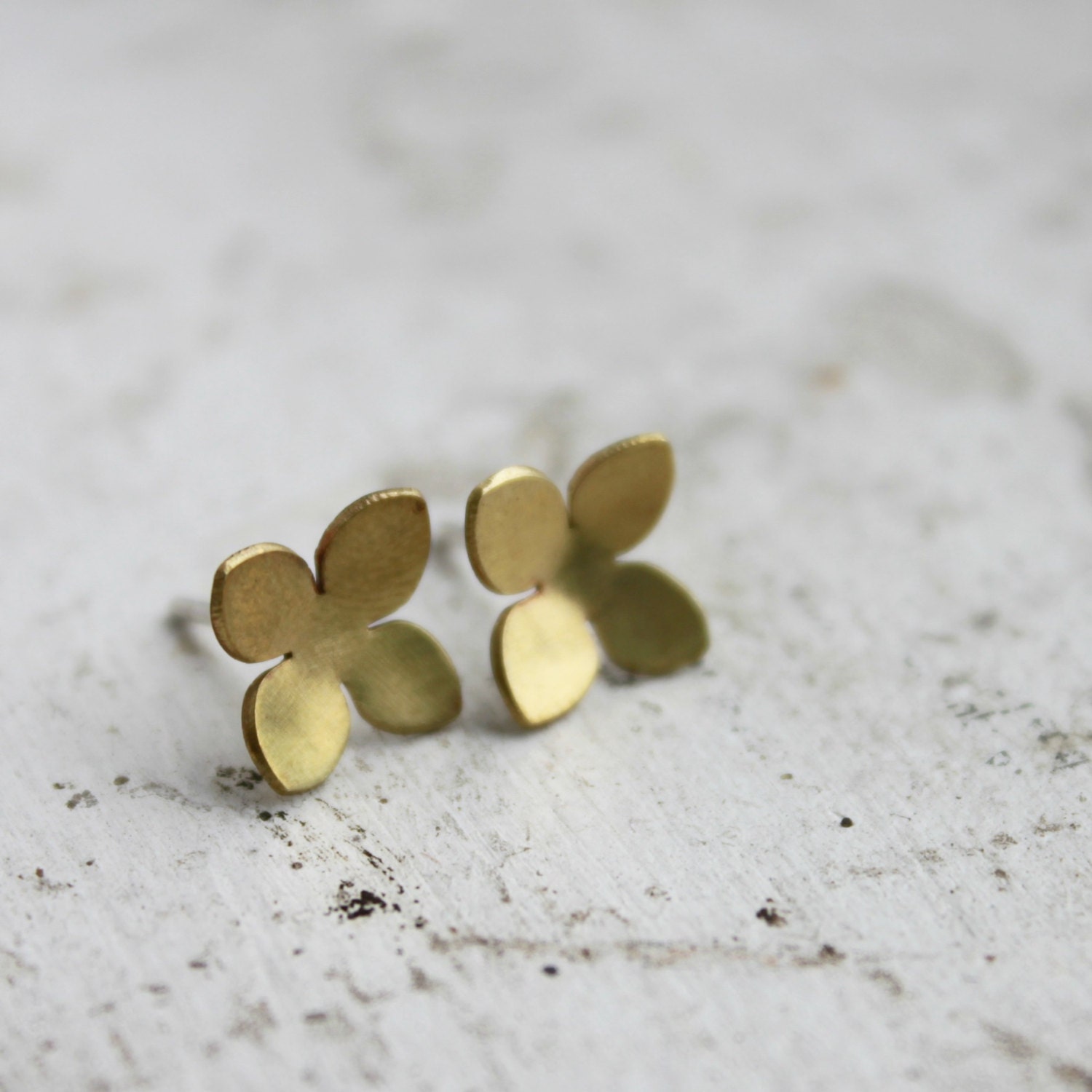 Golden Hydrangea Studs    brass studs   botanical earrings