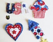 Red White and Blue Appliques, Fourth of July Appliques, USA Appliques, July 4th Fabric Embellishments Made to Order