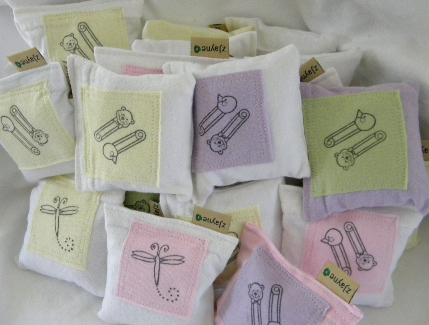 Baby Friendly Lavender Sachets FOUR Patched Reusable Dryer Sheets upcycled pillow sachets Set