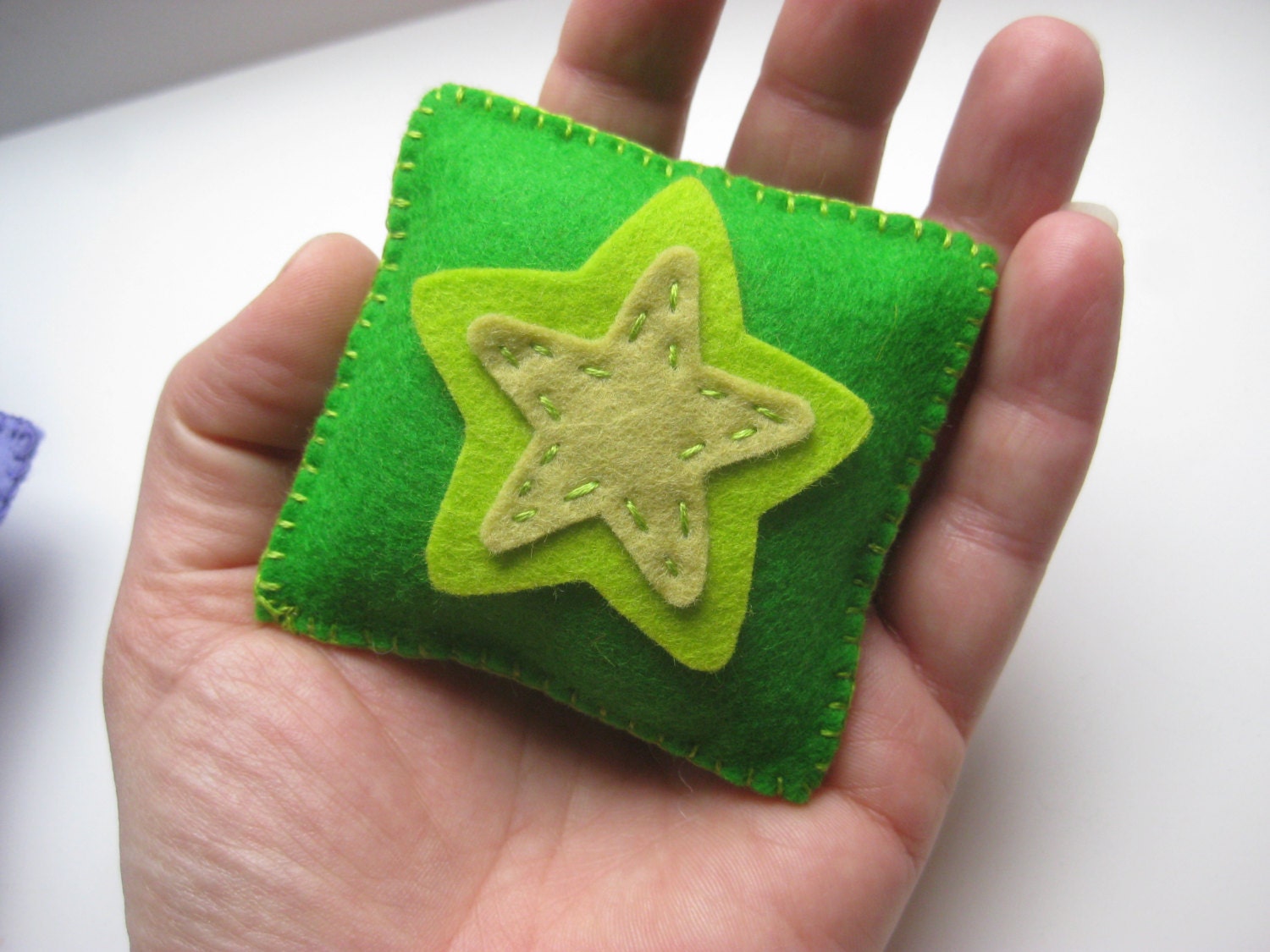 colorful felt tooth fairy pillow with star, in lime and grass green, custom, made to order