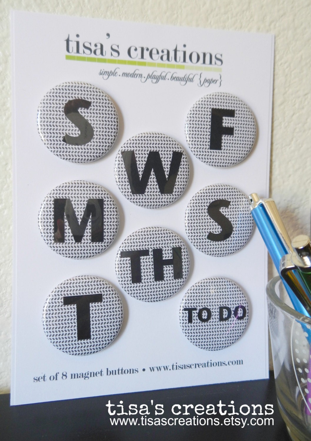Days of the Week Button Magnets - Sunrays