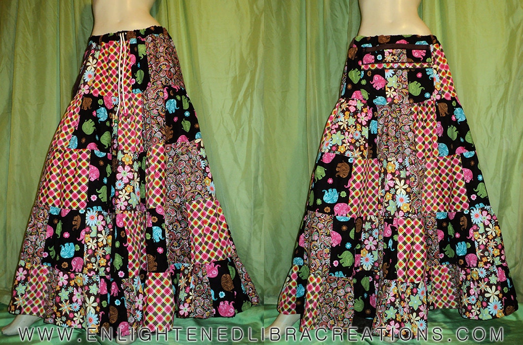 Happy Hippie Patchwork Corduroy Tiered Skirt - Can Be Worn as a Dress - One of a Kind - S/M/L - Secret Stash Pocket