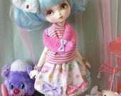 Fairy Kei Polka Dot MINI Skirt Circus with Bows for Leekeworld Art body and SD Super Dollfie sized bjds lolita cute mikhaila