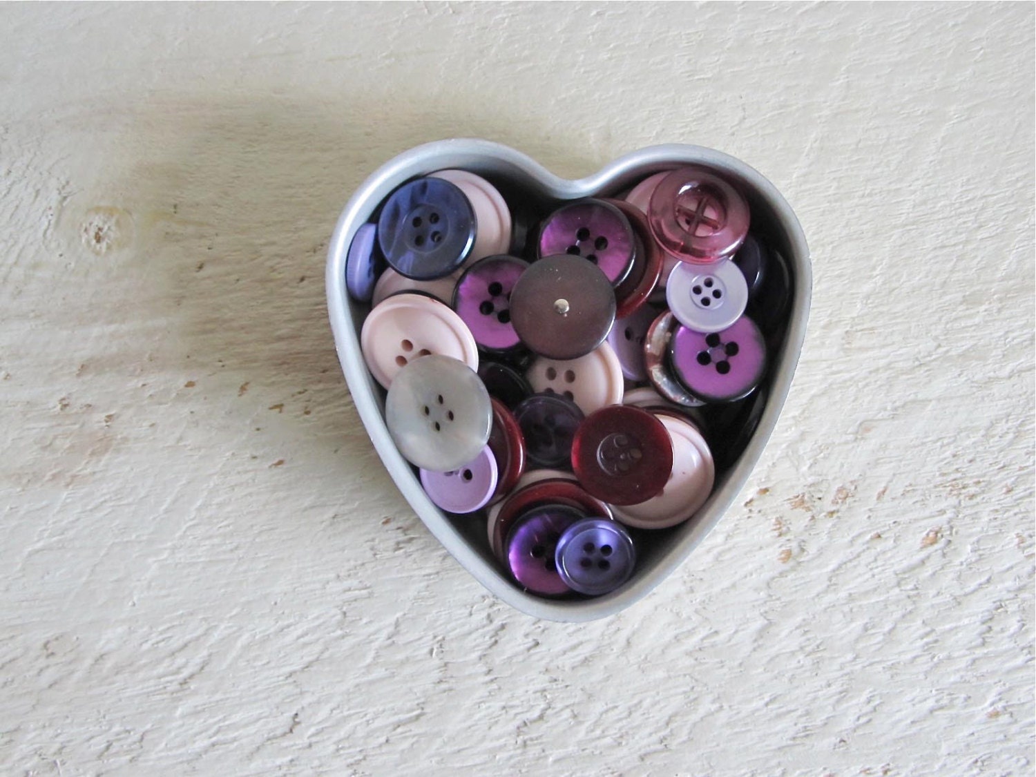 Purple and Violet Buttons in Vintage Heart Jello Mold