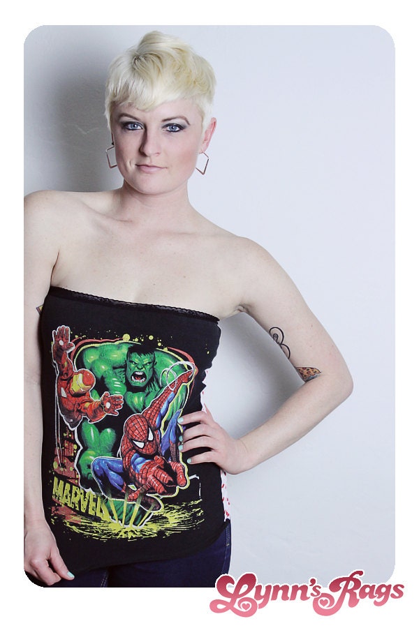 MARVEL COMIC Tube Top Handmade Shirt Diy Reconstruction Polka Dot Super Heroes