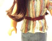 Fits American Girl Doll Leather Boots Denim Skirt Blouse Leather Belt 18 inch Doll Handmade Outfit for Spring