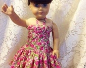 American Girl Party Dress with Shoes and Hairbow Pink and Gree