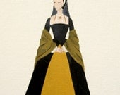 Tudor "Anne Boleyn" 5x7 Original Fine Art Print Historical England 16th Century Queen Six Wives of Henry VIII Mustard Black Cream