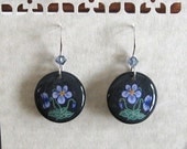 Eco Purple Violets Flower Pysanky Batik Egg Shell Earrings