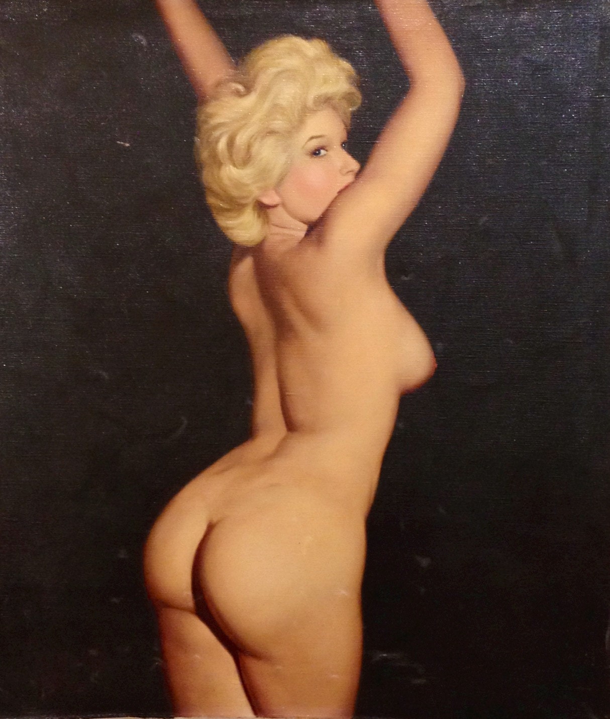 Sale 18x24 HOLLYWOOD BURLESQUE Nude BLONDE 40s 50s  Pin-Up Original Pinup Illustration Painting Golden Age like Elvgren Moran Loomis