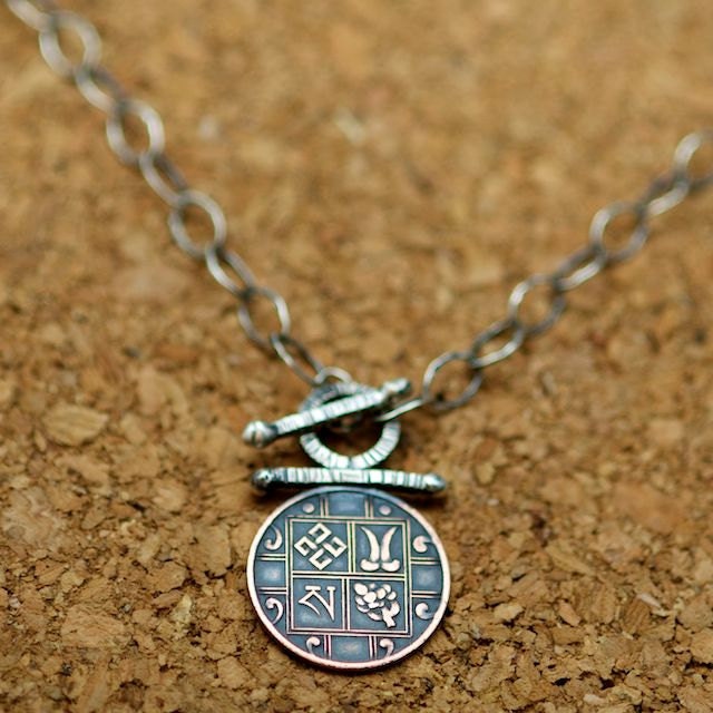 Bhutanese one pice coin toggle necklace recycled sterling silver copper hand made