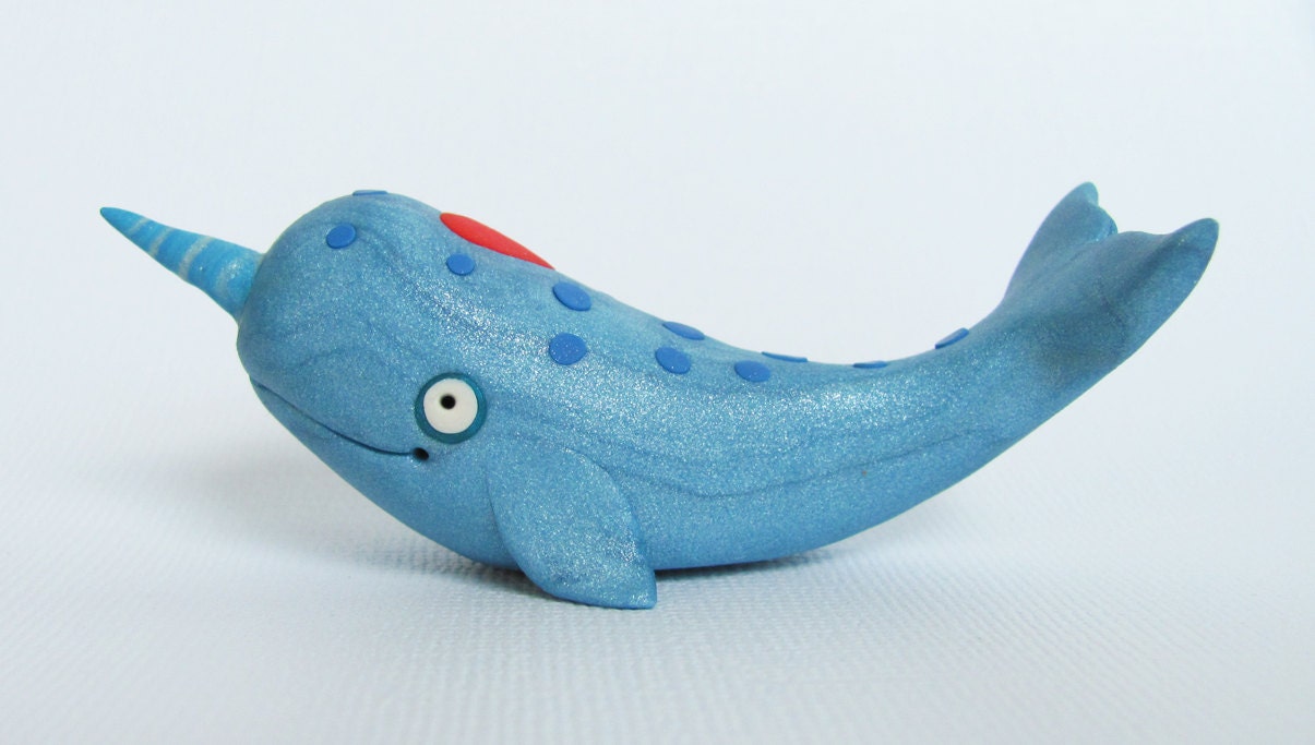 Narwhal Heart Valentines Day Polymer Clay Sculpture