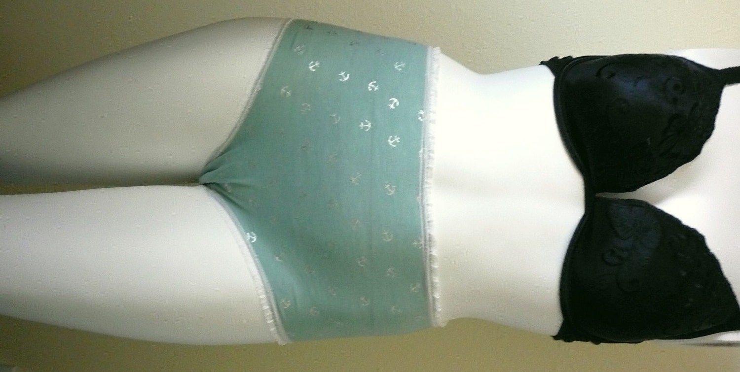 Mint Green Silver Anchors High Waist Panties L