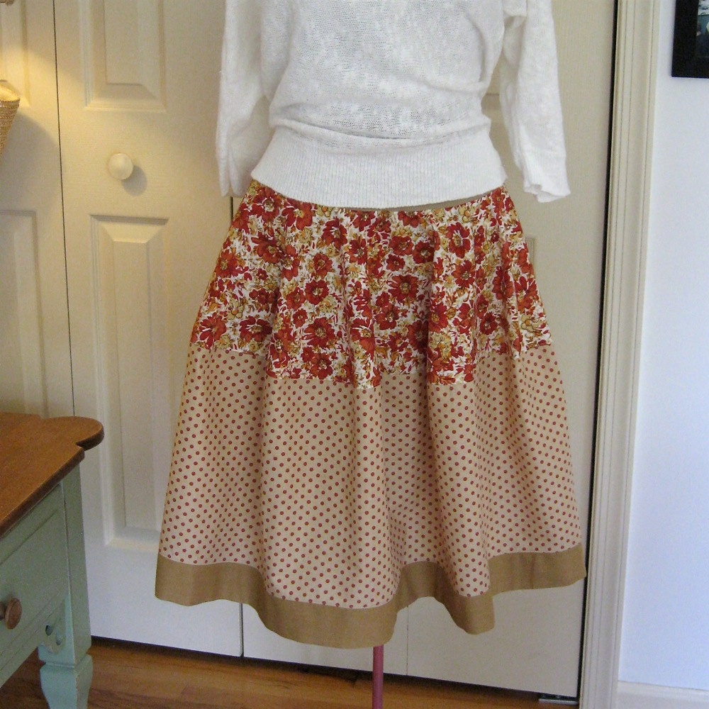Floral and Polka Dot full cut skirt -  medium, large and plus sizes