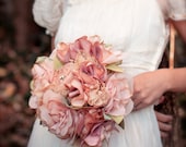 Tea Stained Fabric Flower Bouquet, Vintage Pink Bridal Bouquet - Large Fabric Bouquet, Vintage Wedding, Heirloom Bouquet