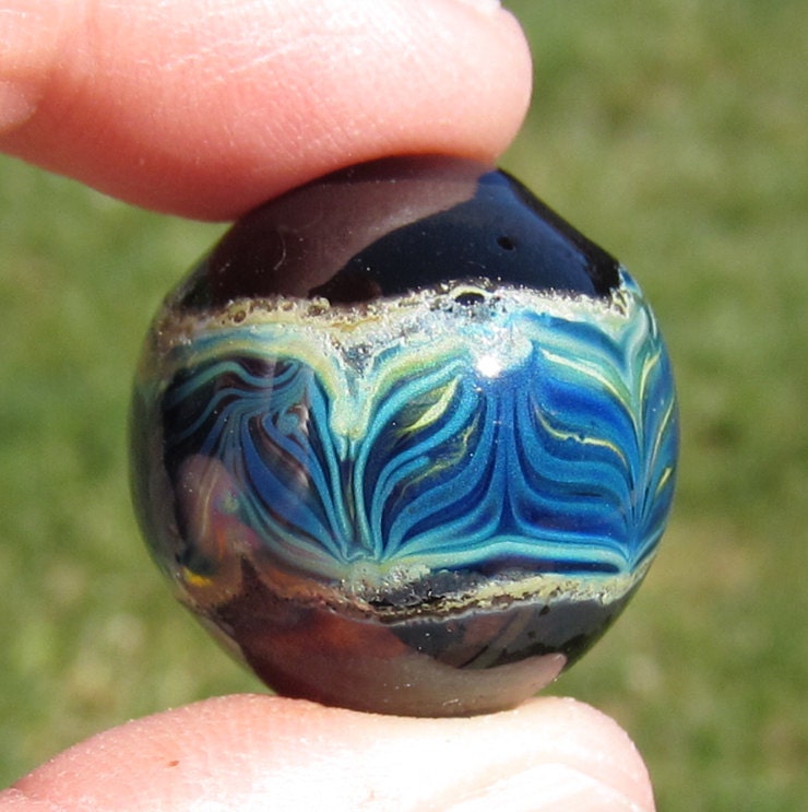 Handmade Hollow Lampwork Blown Glass Focal Blue Black sra ooak