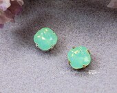Swarovski Crystal Crysolite Opal 10mm 4470 Square in a 4 Hole Prong Setting Sew On - Wire Jewelry Supply
