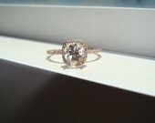 Halo White Sapphire Diamond Ring Gemstone Engagement Ring Custom Cushion Round Halo Setting 14K Rose Gold size