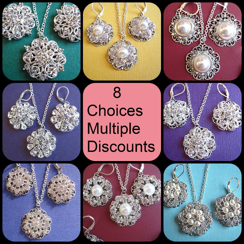 Bridesmaid Jewelry Sets, 8 choices, Multiple Order Discounts, Crystal Jewelry, Pearl Jewelry sets