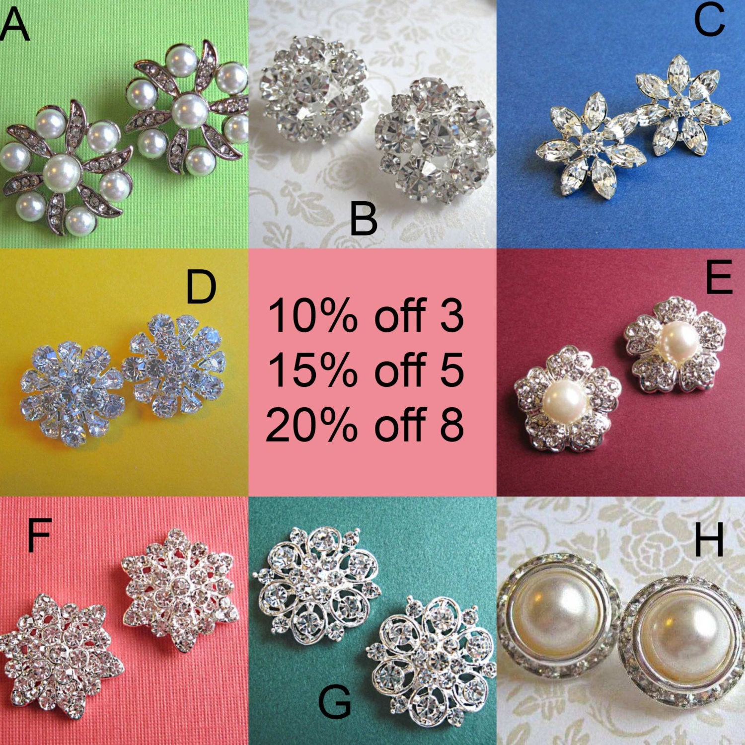 Bridesmaid Jewelry, Crystal and Silver post earrings -8 Choices, Multiple Order Discounts