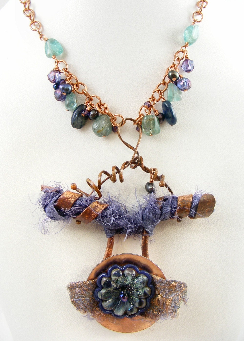 Copper Gemstone Necklace Metalwork Blue Green