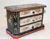 vintage jewelry box, doll dresser painted application decoration german thick antique