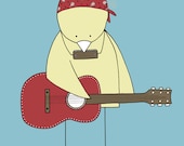 Nursery Wall Art, Nursery Print, Bird Playing Acoustic Guitar, Music Nursery, Nursery Art