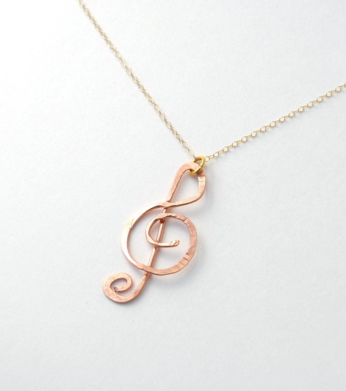 treble clef rose gold yellow gold Sterling silver necklace