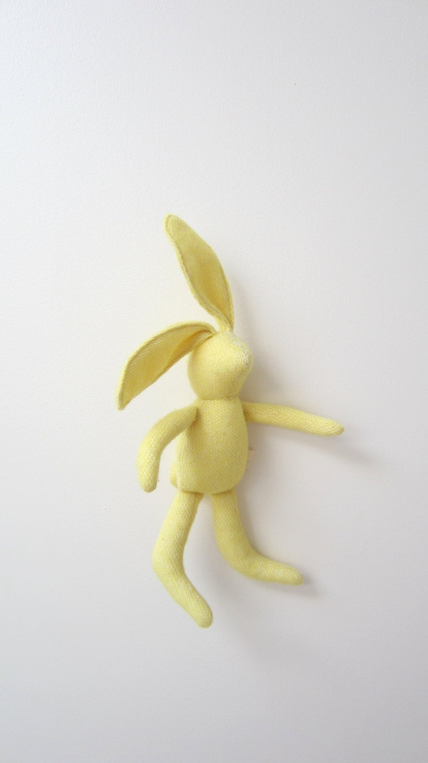 Small Bunny Rabbit hare doll soft fabric doll baby toddler vintage wool Yellow unique OOAK upcycled eco-friendly  bubynoa Best Friend