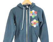 Blue Hoodie XXS Vintage Floral Hexagon Applique // American Apparel Hooded Sweatshirt // by Nicoles Threads