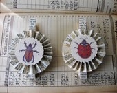 Vintage Paper Rosette Clothespin Magnets Set of Two Ladybug Beetle