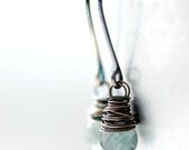 Moss Aquamarine Earrings, Sage Green Wire Wrapped Gemstones, Sterling Silver, March Birthstone, Birthstone Earrings - Pisces