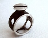 Screw Cap Ring - Size 7 - Black - Oxidized - Sterling Silver - Giant Screw - Industrial Chic - Urban -Nuts and Bolts - Hipster Jewelry